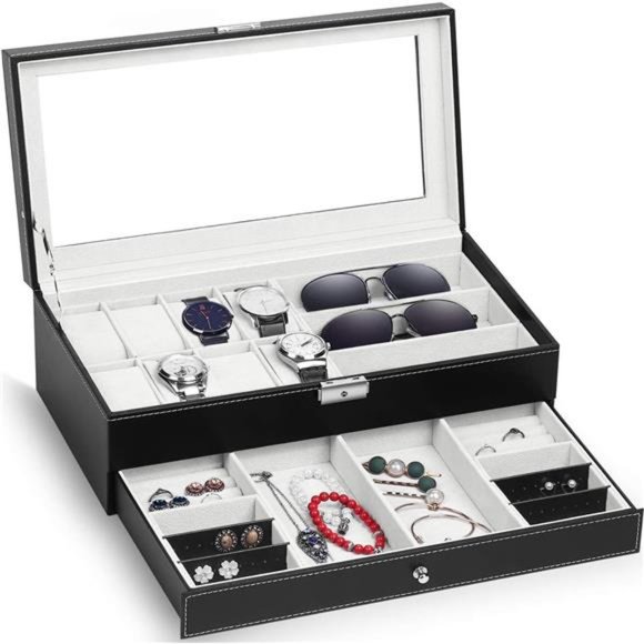 Watch Box Watch Case Organizer Holder Jewelry Box Drawer Sunglasses Display Case - Picture 1 of 6